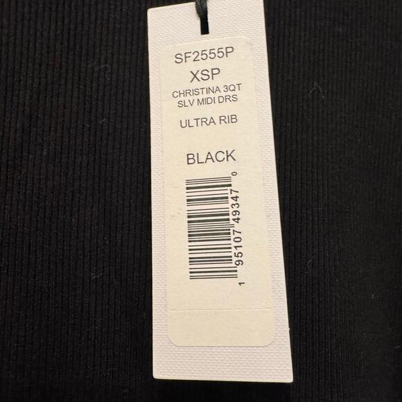 Michael Stars Christina 3 Quarter Sleeve Midi Dress Ultra Rib Black Size XSP NWT - Picture 12 of 12